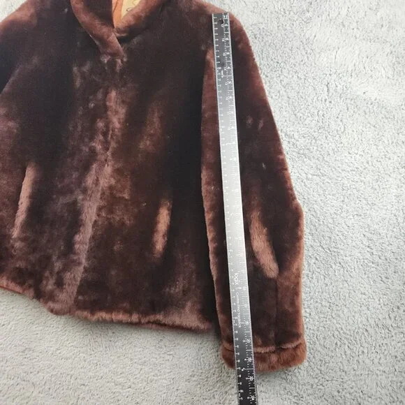 Vintage 60's Faux Fur Coat Women's Burgundy Red SM/Med Lined Mouton Beautiful - Picture 7 of 10